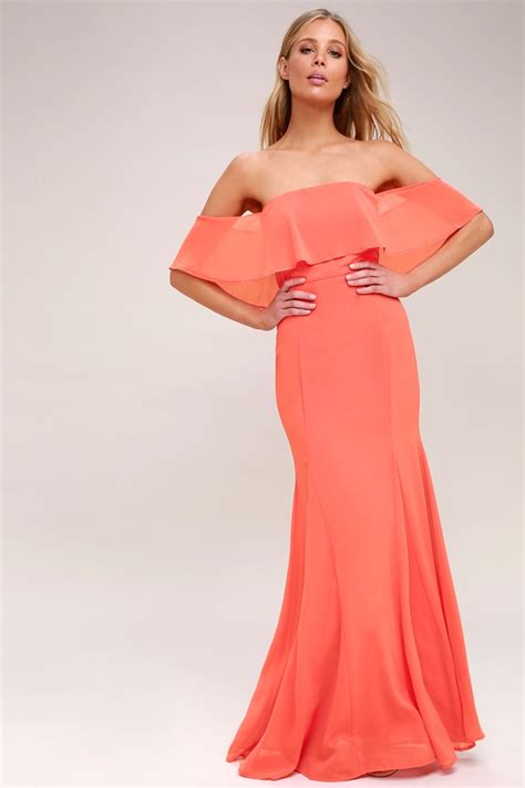Coral Pink Dress Off The Shoulder Dress Maxi Dress Lulus