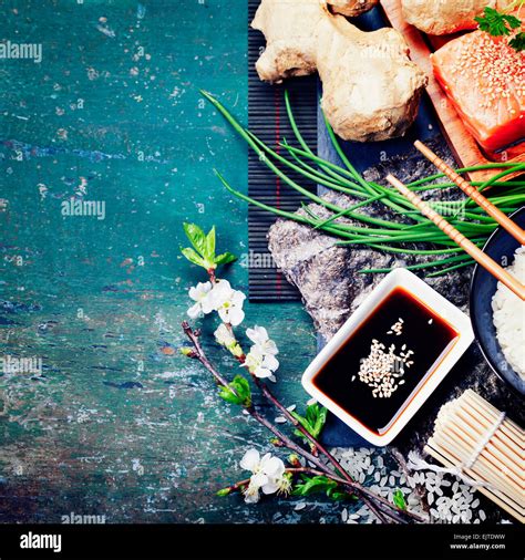 Asian Food Background Thaditional Sushi Ingredients Stock Photo Alamy