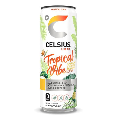 Celsius Essential Energy Drink 12 Fl Oz Sparkling Tropical Vibe Pack