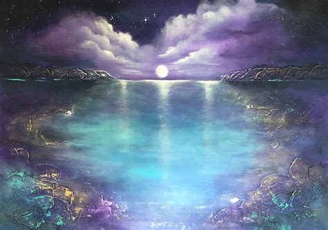 Original Acrylic Painting Full Moon Painting Seascape Art Etsy