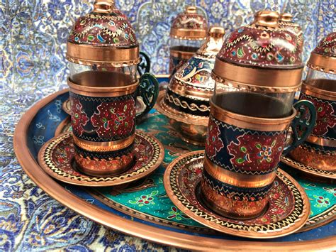 Turkish Tea Set Colorful Serving Set For 6 Person Hand Etsy