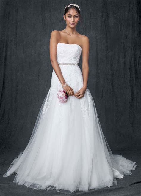 Davids Bridal Sample Strapless Tulle A Line Wedding Dress With Beaded