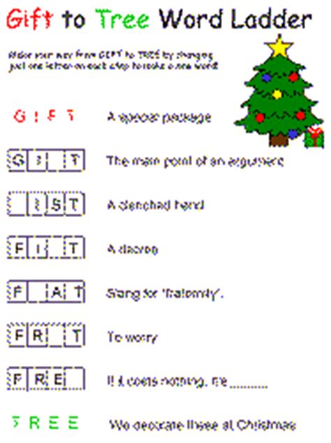Free, printable beginning word ladder worksheet to help students improve their vocabulary skills. Christmas Word Ladder