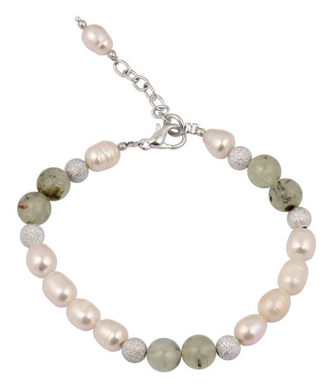 Pearlz Ocean Prehnite Beads And White Fresh Water Pearl 75 Inches