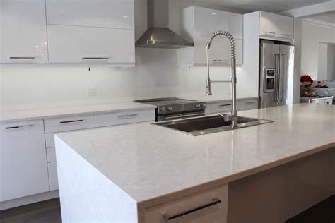 Here are just a few examples! Quartz White/Grey Countertop with Waterfall #Prostone # ...