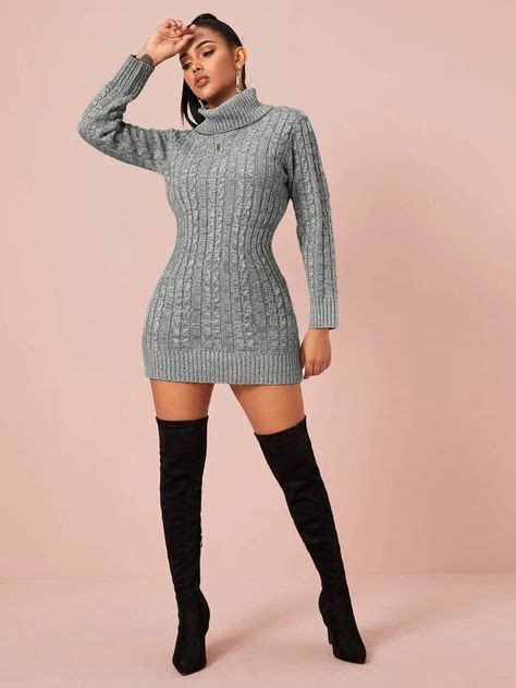 Turtleneck Cable Knit Bodycon Sweater Dress Shein Usa Sweater Dress Bodycon Sweater Cable