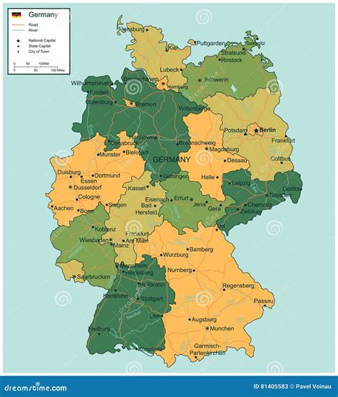 Mappa Della Germania Con I Territori Selezionabili Vettore