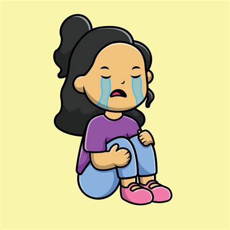 Triste Icono De La Caricatura Chica Llorando Sobre Fondo Blanco The