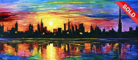 Dubai City Skyline In Oil Paint Abstract Wall Painting Skyline