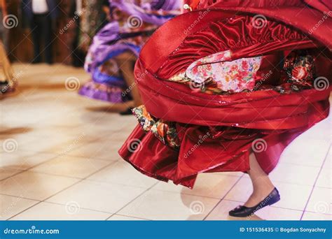 Beautiful Gypsy Girls Dancing In Traditional Colorful Clothing Roma