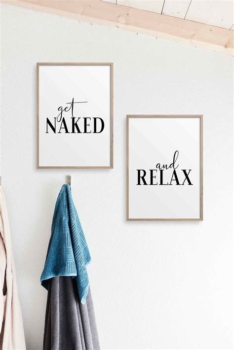 Get Naked And Relax Set Of 2 Prints Bathroom Wall Art Print Etsy