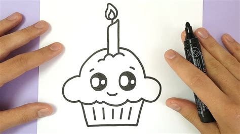 How To Draw A Cute Birthday Cupcake Easy Happy Birthday Drawings