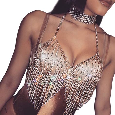 shiny sequin chain bra jewelry silver or gold rhinestone body chain sequins bra bikini