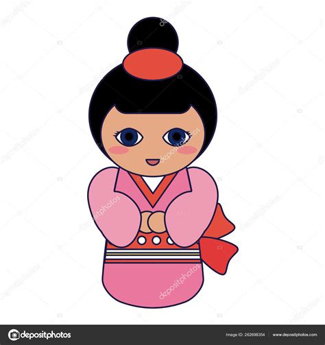 cute japanese girl with kimono blue lines stock vector image by ©jemastock 262698354