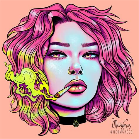 Stoner Girl High Sticker By Meowgress Digital Art Girl Hippie