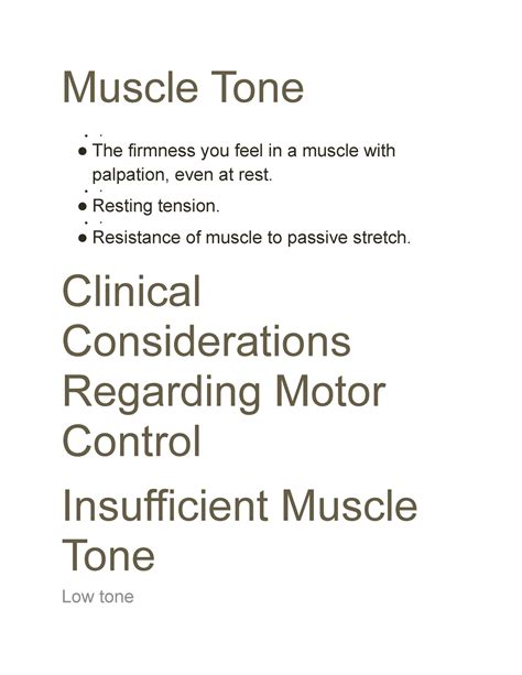 Muscle Tone Notes Muscle Tone • The Firmness You Feel In A Muscle