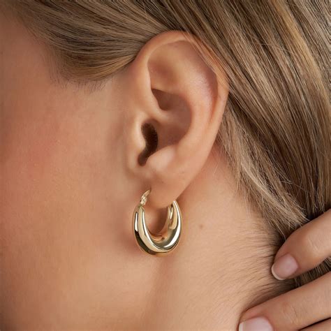 K Real Gold Thick Hoop Earrings Chunky Hoops Polished Chunky Gold