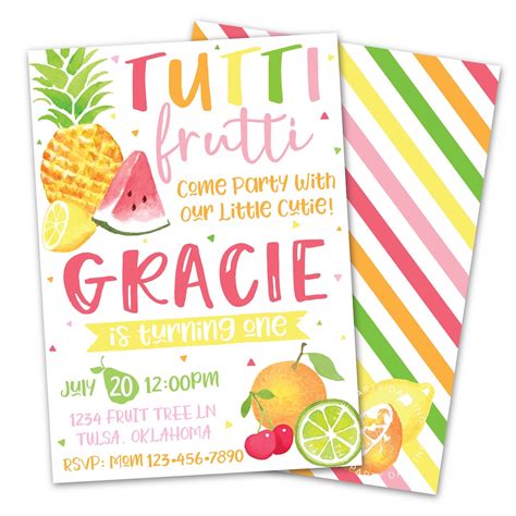 Tutti Frutti Birthday Party Invitation Girls Fruity Birthday Card