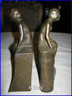Antique Lg Art Deco Cast Iron Nude Lady Bust Statue Sculpture Book