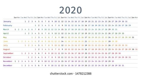 2020 Calendar Linear Yearly Calendar Organizer Stock Illustration