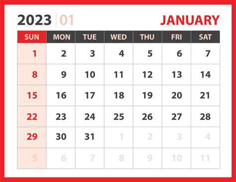 January 2023 Template Calendar 2023 Design Vector Planner Layout