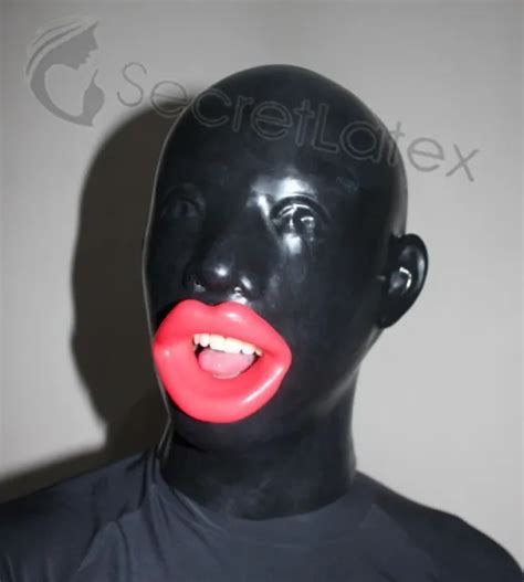 Black Latex Rubber Hood Fetish Bondage Gimp Woman Mouth Gag Oral Toy Female Mask £69 90