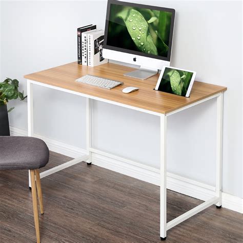 Fitueyes Writing Desk With Slot，wood And Metal Study Computer Desk For