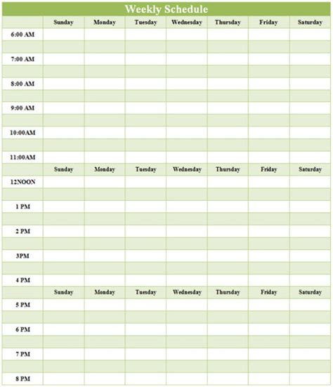 Schedule Template Microsoft Word Printable Schedule Template