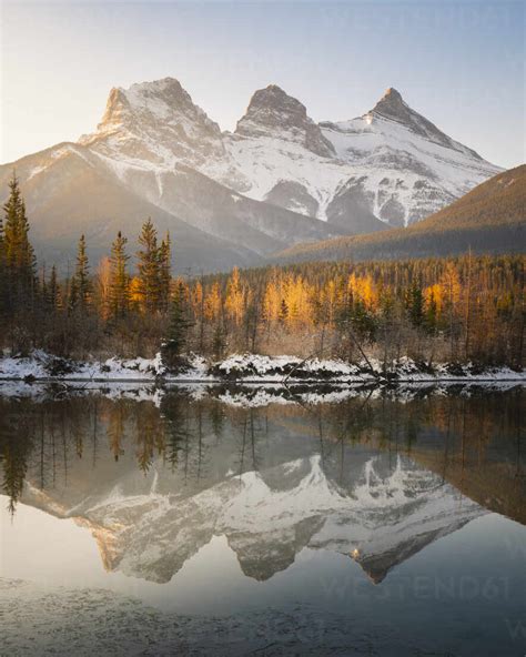 Three Sisters Mountains Canmore Alberta Stock Photo