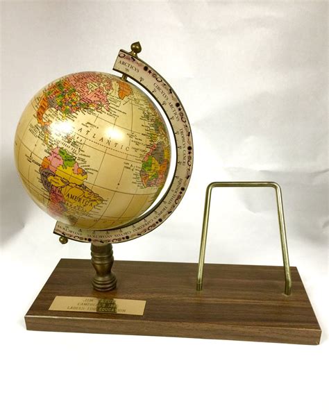 Vintage Desk Globe Featuring Wooden Base And Place To Adhere Another