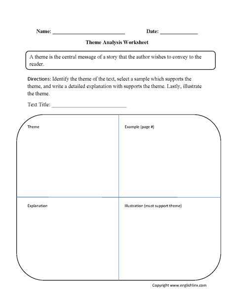 Theme Worksheets Theme Analysis Worksheet