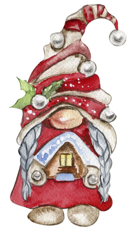 Watercolor Scandinavian Christmas Gnome Christmas Decoration And