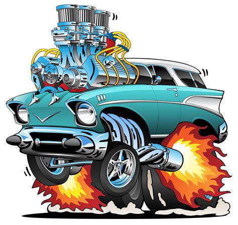 Classic Fifties Hot Rod Muscle Car Cartoon Vector