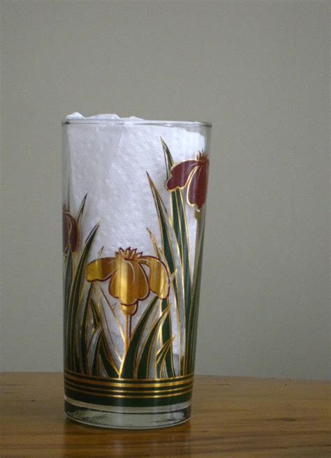 Vintage Set Of Six Drinking Glasses Red Gold Iris Flower Etsy