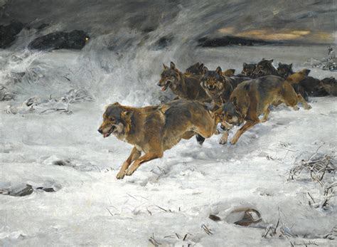 Wolf Pack Running In The Snow By Alfred Kowalski