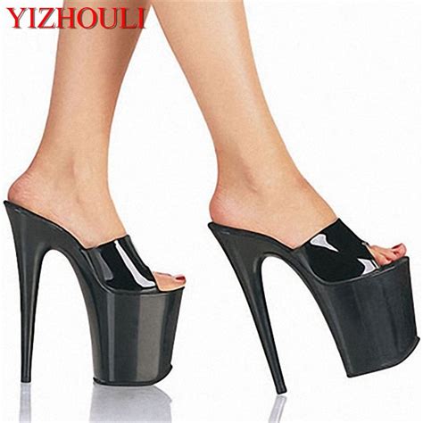 8 Inches High Heel Sandal Shoes Sexy Stripper High Slide 20 Cm High Heels Black Platform Shoes