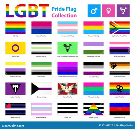 Lgbt Official Pride Flag Collection Lesbian Gay Bisexual And Transgender Cartoon Vector