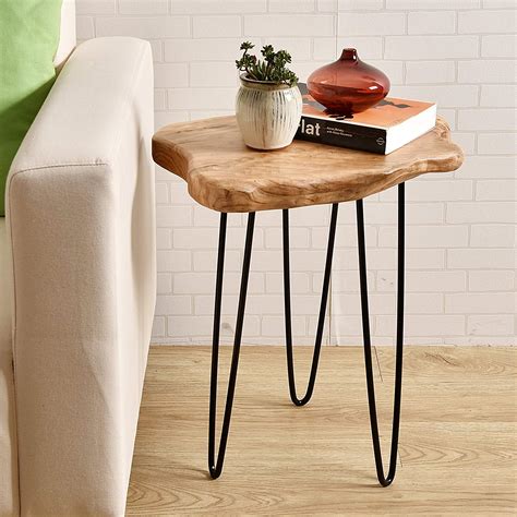 Natural Edge End Table With Hairpin Legs Wood Side Table Nightstand