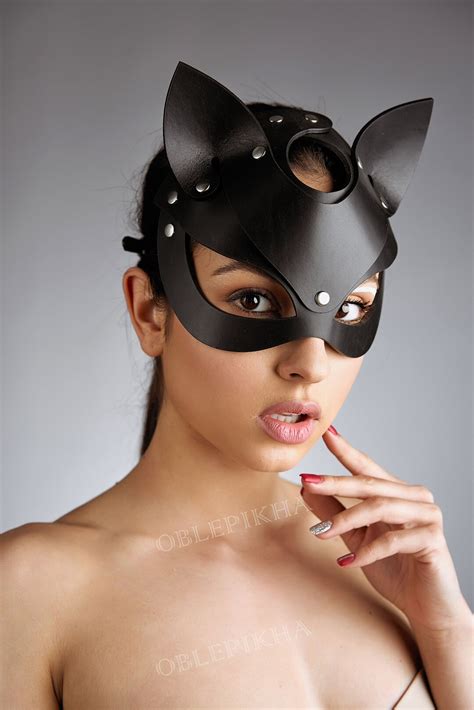 Leather Cat Mask For Women Erotic Mask Bdsm Mask Catwoman Etsy