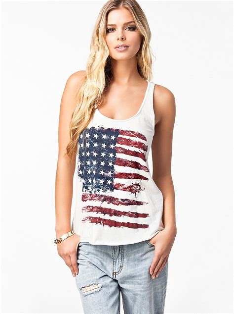 Womens American Flag Print Sleeveless White Summer Tops Tank Top