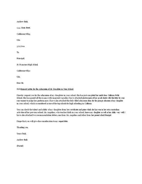 School Admission Request Letter Templates At
