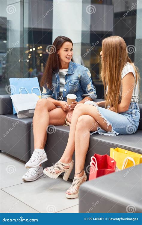 Two Girls Chatting In Mall Stock Image Image Of Enjoying 99146601