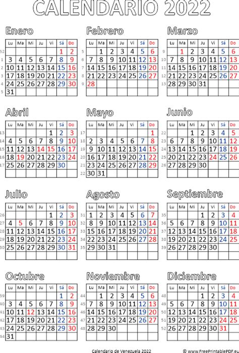 Calendario De Venezuela 2022 Imprimir El Pdf Gratis