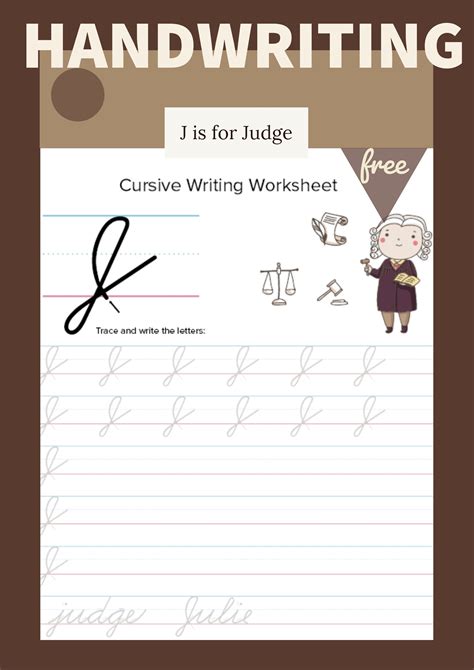 Upper and lowercase letters and practice words on each page. Cursive Uppercase J Worksheet | Cursive practice, Cursive ...