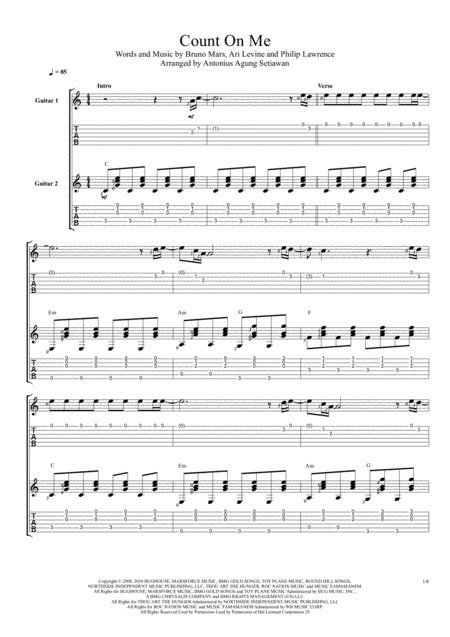 Count On Me Sheet Music Bruno Mars Guitar Tab