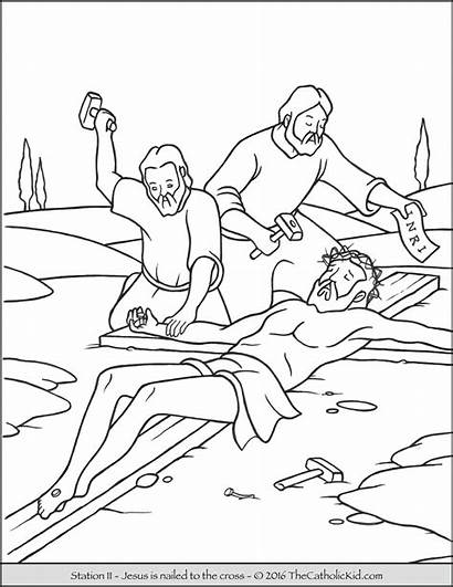 Jesus Cross Coloring Stations Pages Carrying Bible