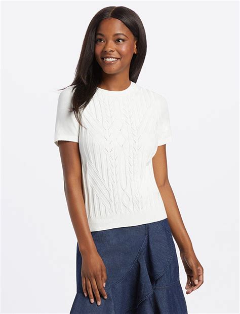 Draper James Synthetic Cable Knit Short Sleeve Sweater In White Lyst