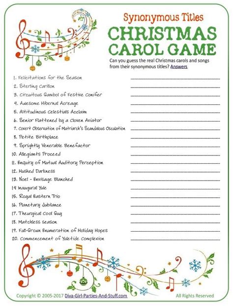 Guess The Christmas Carol Game 20 Synonymous Song Title Clues