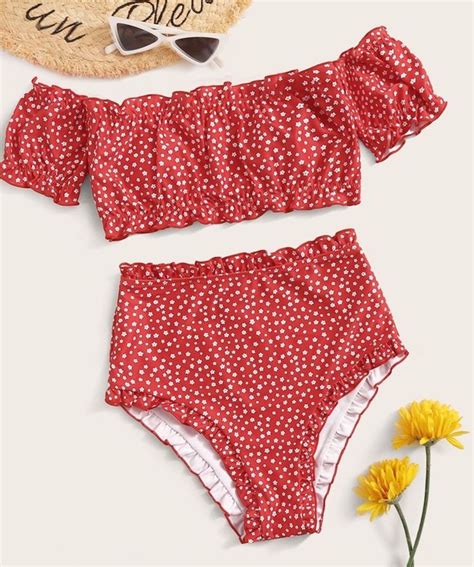 Cute Red Swimsuit With Ruffles Bikinis Swimsuits Outfits Swimsuits