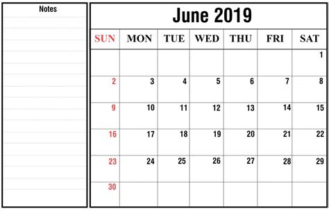Printable June 2019 Calendar With Holidays Pdf Word Excel